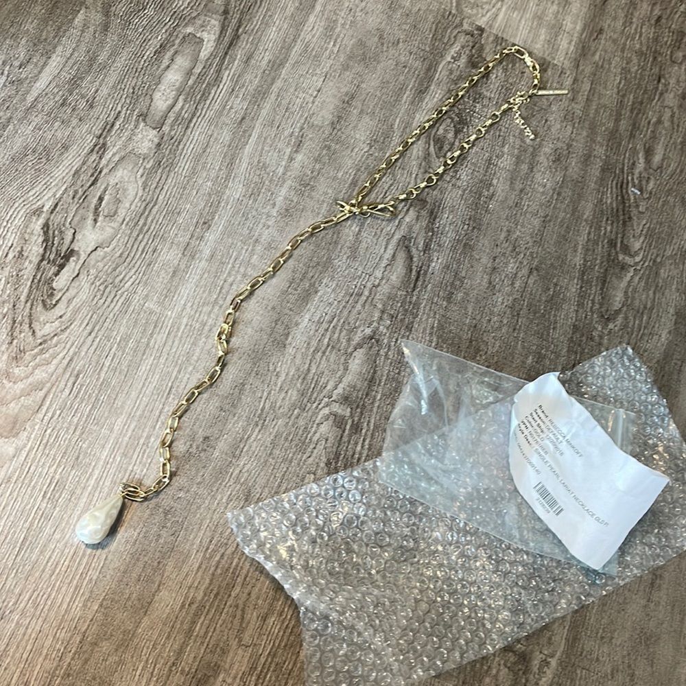 rebecca minkoff single pearl lariat necklace NEW gold plated